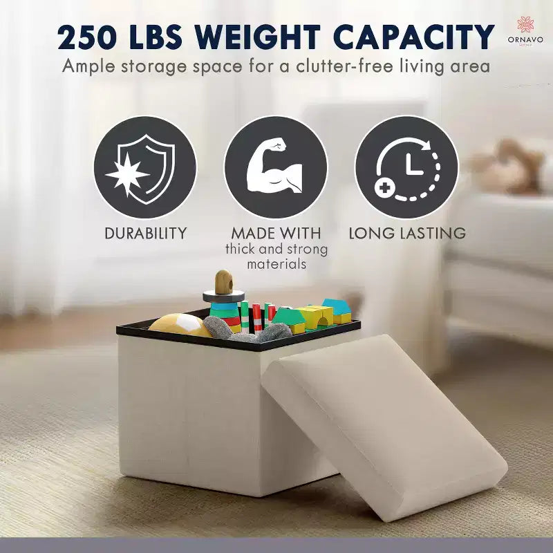 Ornavo Home Pouf de rangement pliable carré de 30,5 cm