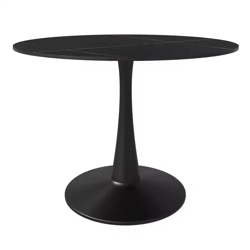 Table à manger ronde LeisureMod Bristol 40 – Plateau en pierre frittée, table d'appoint de café et piédestal en acier robuste noir pour la cuisine et les petits espaces