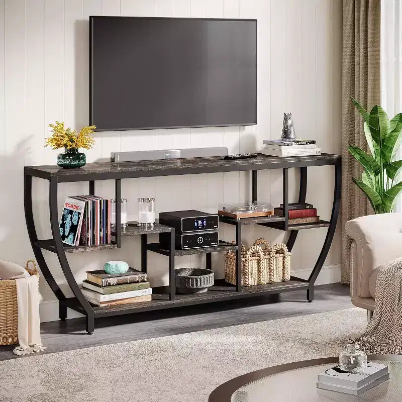 Table console longue Lantine de 179,9 cm avec étagères, table d'appoint rustique avec rangement, meuble TV de style industriel