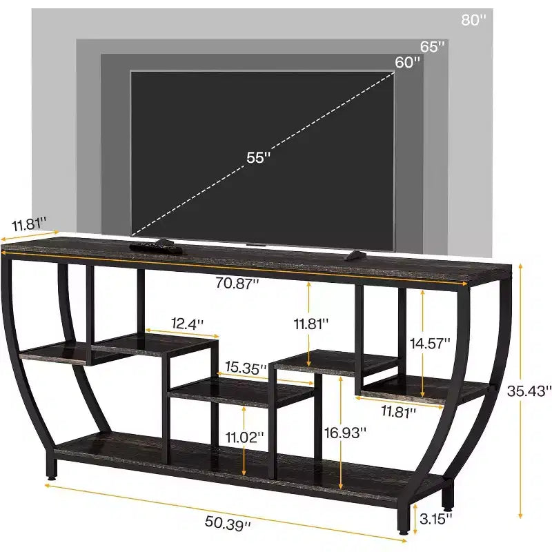 Table console longue Lantine de 179,9 cm avec étagères, table d'appoint rustique avec rangement, meuble TV de style industriel