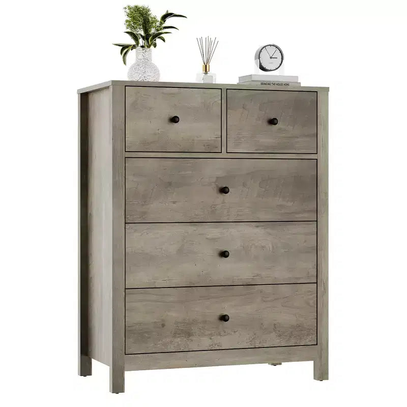 Commode à 5 tiroirs Garvee pour chambre à coucher, commode haute moderne avec tiroirs de rangement, commode en bois pour chambre à coucher, entrée, couloir