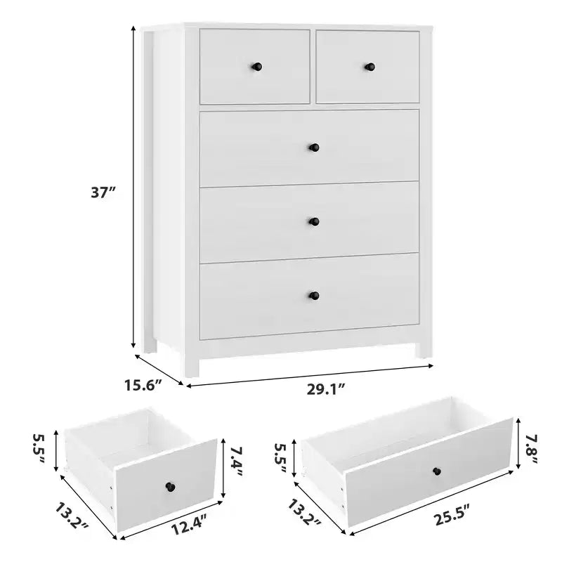 Commode à 5 tiroirs Garvee pour chambre à coucher, commode haute moderne avec tiroirs de rangement, commode en bois pour chambre à coucher, entrée, couloir