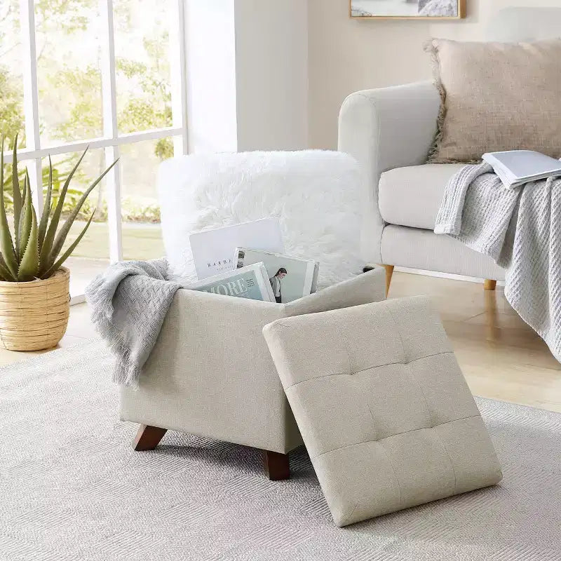 Ornavo Home Linge de Maison Pouf carré de rangement touffeté – 38 cm