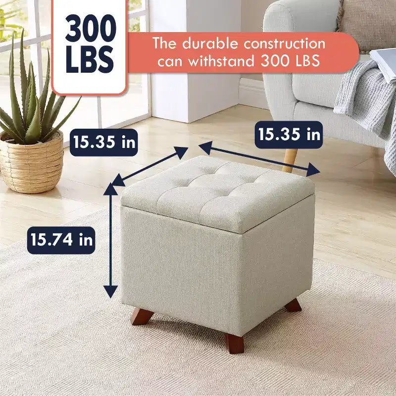 Ornavo Home Linge de Maison Pouf carré de rangement touffeté – 38 cm