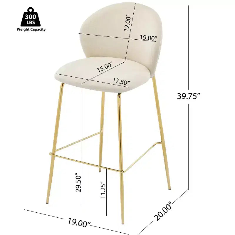 Tabouret de bar contemporain Christopher Knight Home Valeska rembourré avec pieds en métal doré (lot de 2)
