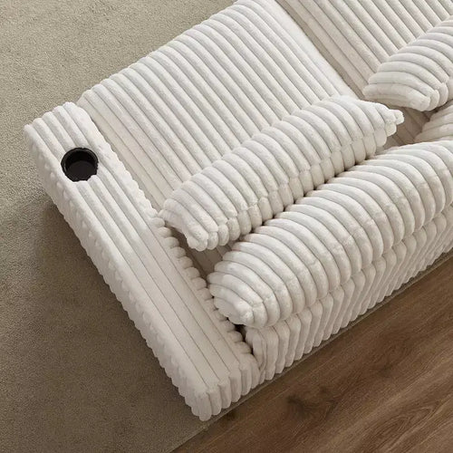 Canapé en velours côtelé de 320 cm avec porte-gobelet, très grand canapé d'angle en L, repose-pieds mobile
