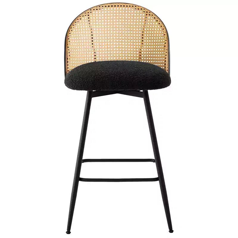 Bekrvio 26 Tabourets de Bar Pivotants Mid-Century Modern Lot de 2/3/4, Chaises de Bar Rembourrées Bouclées avec Dossier en Rotin et Pieds en Métal pour Comptoir de Cuisine