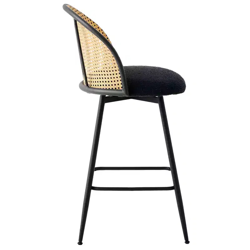 Bekrvio 26 Tabourets de Bar Pivotants Mid-Century Modern Lot de 2/3/4, Chaises de Bar Rembourrées Bouclées avec Dossier en Rotin et Pieds en Métal pour Comptoir de Cuisine