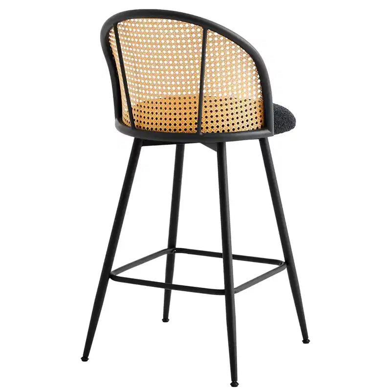 Bekrvio 26 Tabourets de Bar Pivotants Mid-Century Modern Lot de 2/3/4, Chaises de Bar Rembourrées Bouclées avec Dossier en Rotin et Pieds en Métal pour Comptoir de Cuisine
