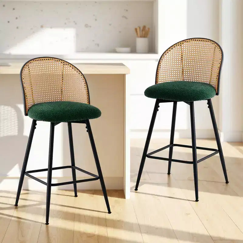 Bekrvio 26 Tabourets de Bar Pivotants Mid-Century Modern Lot de 2/3/4, Chaises de Bar Rembourrées Bouclées avec Dossier en Rotin et Pieds en Métal pour Comptoir de Cuisine