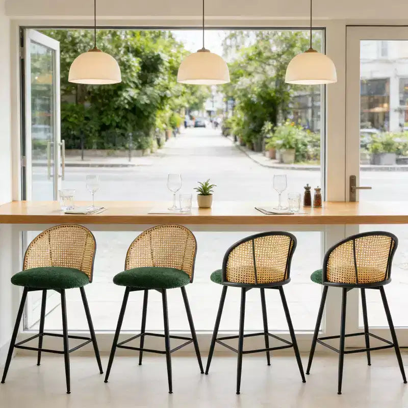 Bekrvio 26 Tabourets de Bar Pivotants Mid-Century Modern Lot de 2/3/4, Chaises de Bar Rembourrées Bouclées avec Dossier en Rotin et Pieds en Métal pour Comptoir de Cuisine