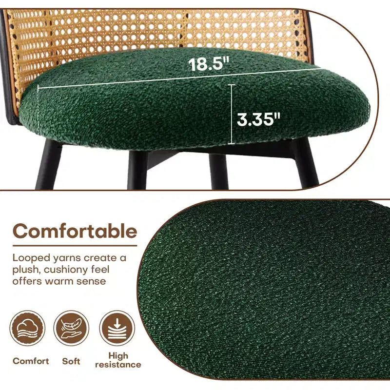 Bekrvio 26 Tabourets de Bar Pivotants Mid-Century Modern Lot de 2/3/4, Chaises de Bar Rembourrées Bouclées avec Dossier en Rotin et Pieds en Métal pour Comptoir de Cuisine