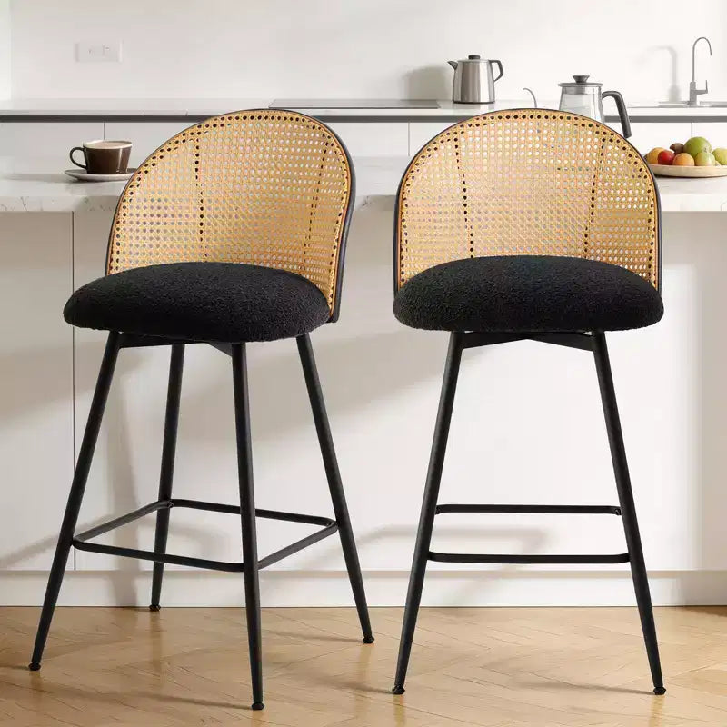 Bekrvio 26 Tabourets de Bar Pivotants Mid-Century Modern Lot de 2/3/4, Chaises de Bar Rembourrées Bouclées avec Dossier en Rotin et Pieds en Métal pour Comptoir de Cuisine