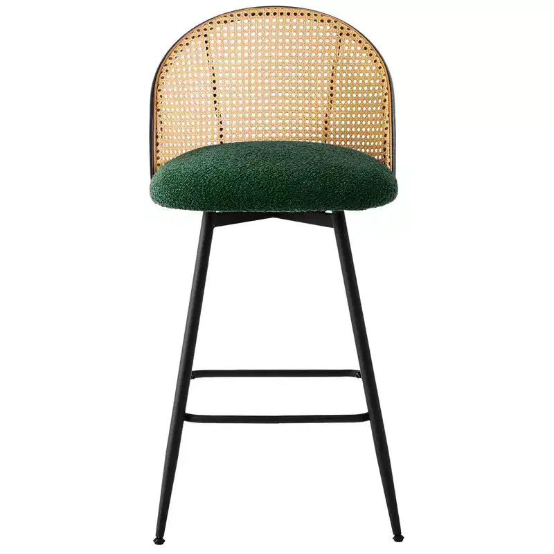 Bekrvio 26 Tabourets de Bar Pivotants Mid-Century Modern Lot de 2/3/4, Chaises de Bar Rembourrées Bouclées avec Dossier en Rotin et Pieds en Métal pour Comptoir de Cuisine