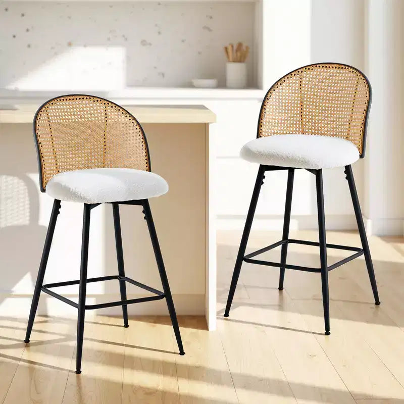 Bekrvio 26 Tabourets de Bar Pivotants Mid-Century Modern Lot de 2/3/4, Chaises de Bar Rembourrées Bouclées avec Dossier en Rotin et Pieds en Métal pour Comptoir de Cuisine