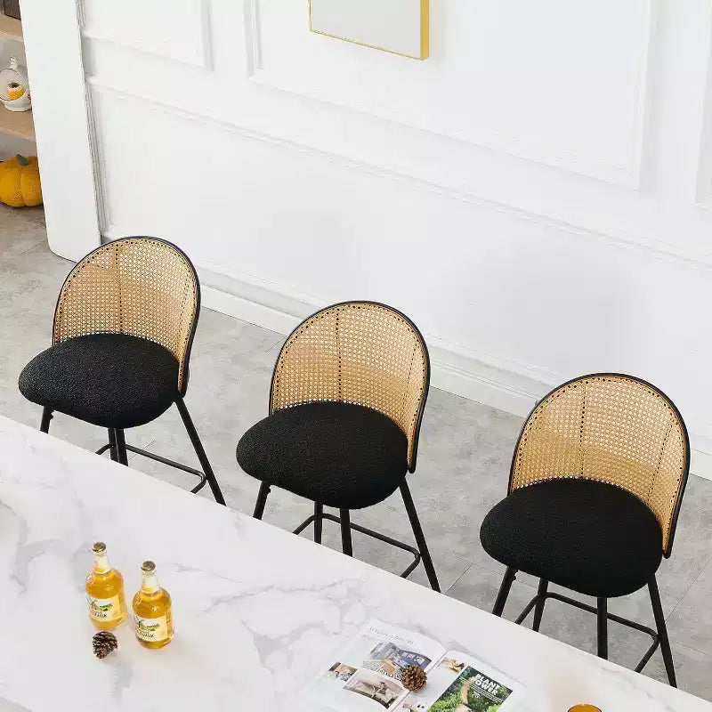 Bekrvio 26 Tabourets de Bar Pivotants Mid-Century Modern Lot de 2/3/4, Chaises de Bar Rembourrées Bouclées avec Dossier en Rotin et Pieds en Métal pour Comptoir de Cuisine