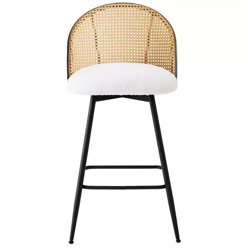 Bekrvio 26 Tabourets de Bar Pivotants Mid-Century Modern Lot de 2/3/4, Chaises de Bar Rembourrées Bouclées avec Dossier en Rotin et Pieds en Métal pour Comptoir de Cuisine