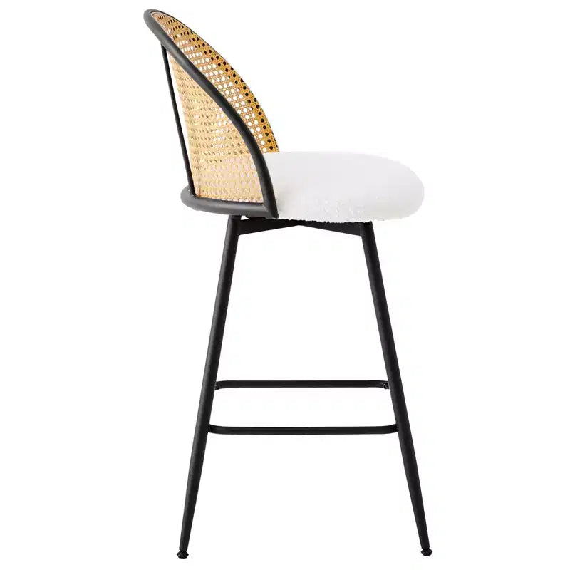Bekrvio 26 Tabourets de Bar Pivotants Mid-Century Modern Lot de 2/3/4, Chaises de Bar Rembourrées Bouclées avec Dossier en Rotin et Pieds en Métal pour Comptoir de Cuisine