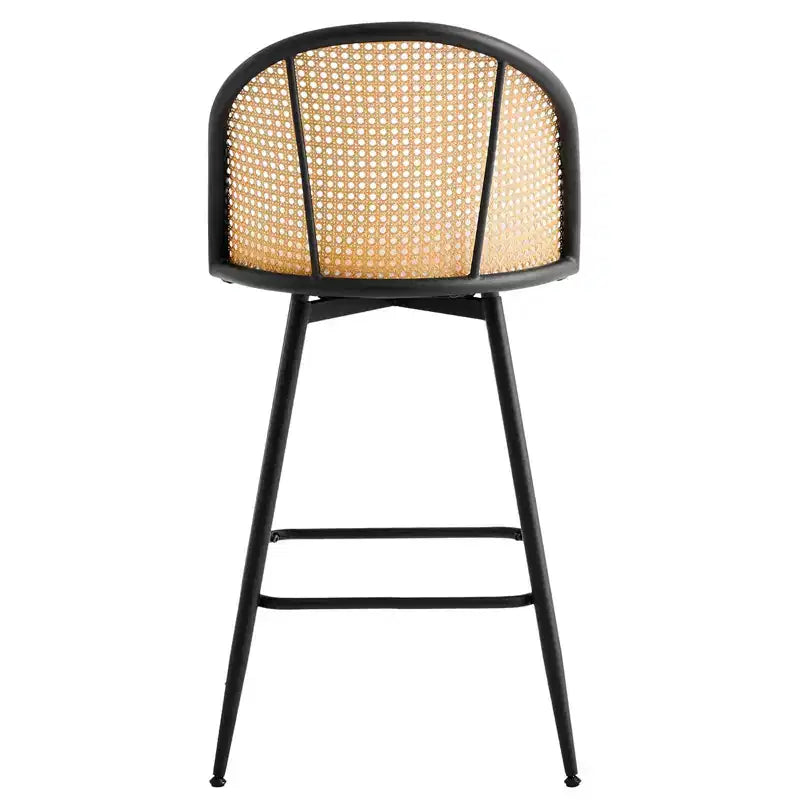Bekrvio 26 Tabourets de Bar Pivotants Mid-Century Modern Lot de 2/3/4, Chaises de Bar Rembourrées Bouclées avec Dossier en Rotin et Pieds en Métal pour Comptoir de Cuisine