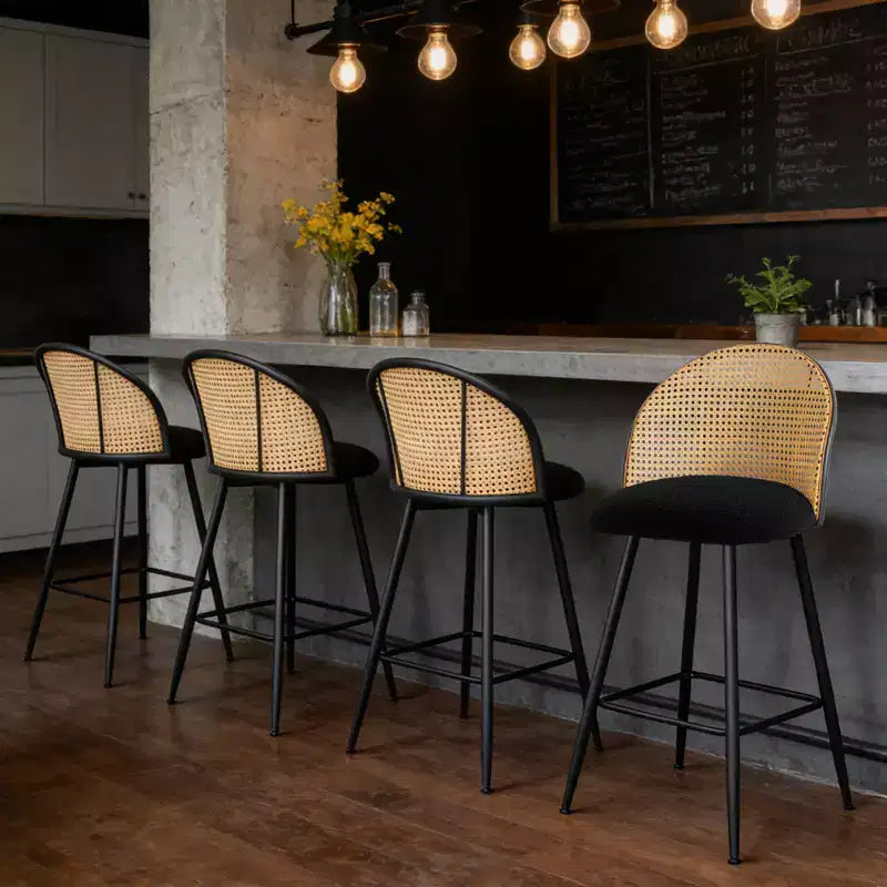 Bekrvio 26 Tabourets de Bar Pivotants Mid-Century Modern Lot de 2/3/4, Chaises de Bar Rembourrées Bouclées avec Dossier en Rotin et Pieds en Métal pour Comptoir de Cuisine