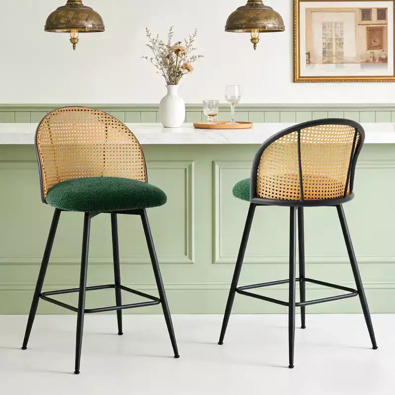 Bekrvio 26 Tabourets de Bar Pivotants Mid-Century Modern Lot de 2/3/4, Chaises de Bar Rembourrées Bouclées avec Dossier en Rotin et Pieds en Métal pour Comptoir de Cuisine