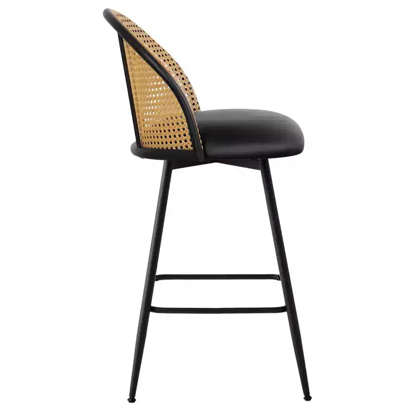 Tabourets de bar pivotants Bekrvio 26 Mid-Century Modern, lot de 2/3/4, chaises de bar rembourrées en similicuir avec dossier en rotin et pieds en métal pour comptoir de cuisine