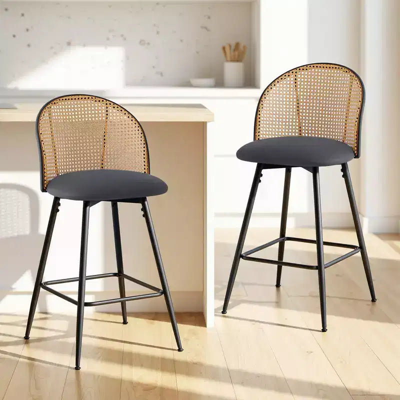 Tabourets de bar pivotants Bekrvio 26 Mid-Century Modern, lot de 2/3/4, chaises de bar rembourrées en similicuir avec dossier en rotin et pieds en métal pour comptoir de cuisine