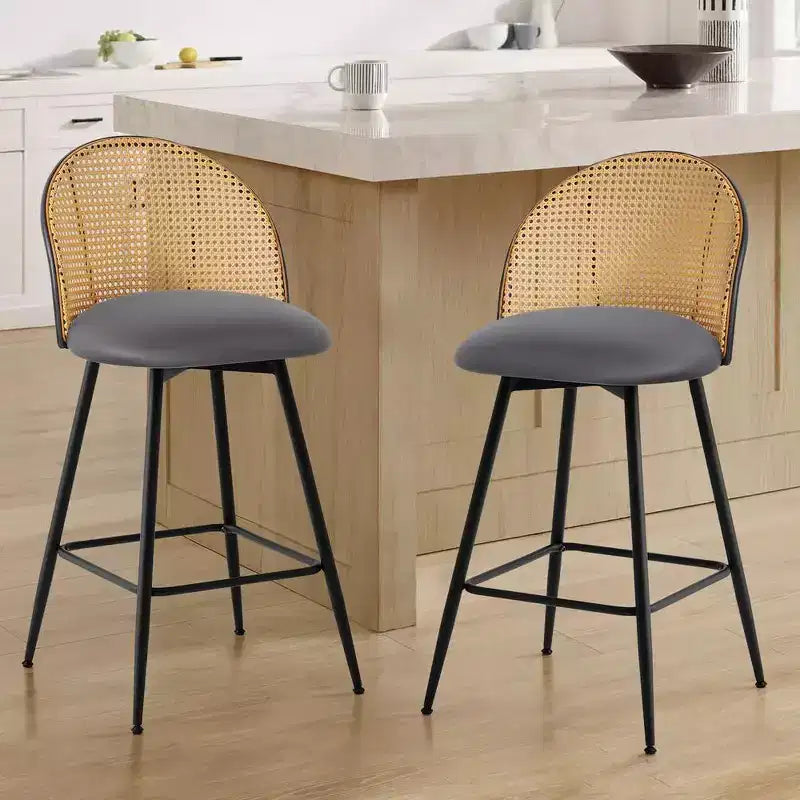 Tabourets de bar pivotants Bekrvio 26 Mid-Century Modern, lot de 2/3/4, chaises de bar rembourrées en similicuir avec dossier en rotin et pieds en métal pour comptoir de cuisine