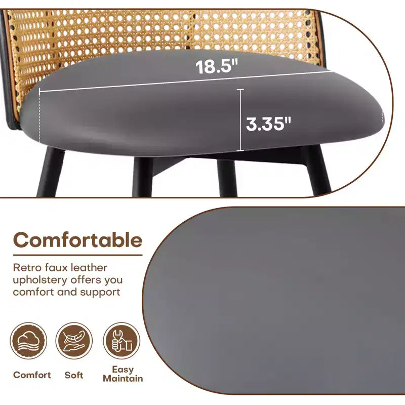 Tabourets de bar pivotants Bekrvio 26 Mid-Century Modern, lot de 2/3/4, chaises de bar rembourrées en similicuir avec dossier en rotin et pieds en métal pour comptoir de cuisine