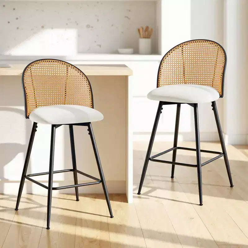 Tabourets de bar pivotants Bekrvio 26 Mid-Century Modern, lot de 2/3/4, chaises de bar rembourrées en similicuir avec dossier en rotin et pieds en métal pour comptoir de cuisine
