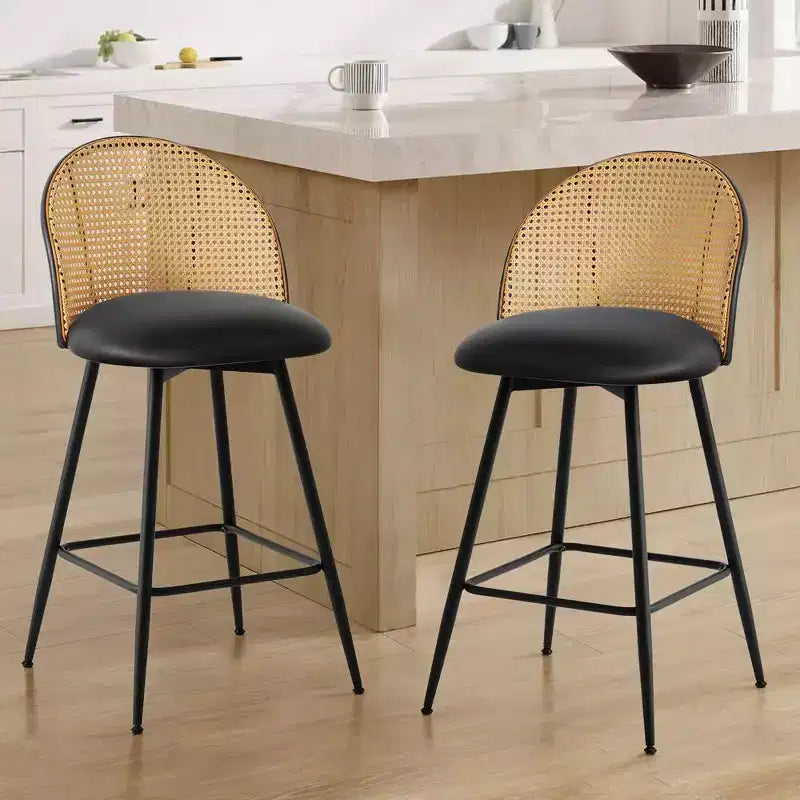 Tabourets de bar pivotants Bekrvio 26 Mid-Century Modern, lot de 2/3/4, chaises de bar rembourrées en similicuir avec dossier en rotin et pieds en métal pour comptoir de cuisine