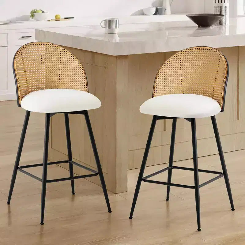 Tabourets de bar pivotants Bekrvio 26 Mid-Century Modern, lot de 2/3/4, chaises de bar rembourrées en similicuir avec dossier en rotin et pieds en métal pour comptoir de cuisine