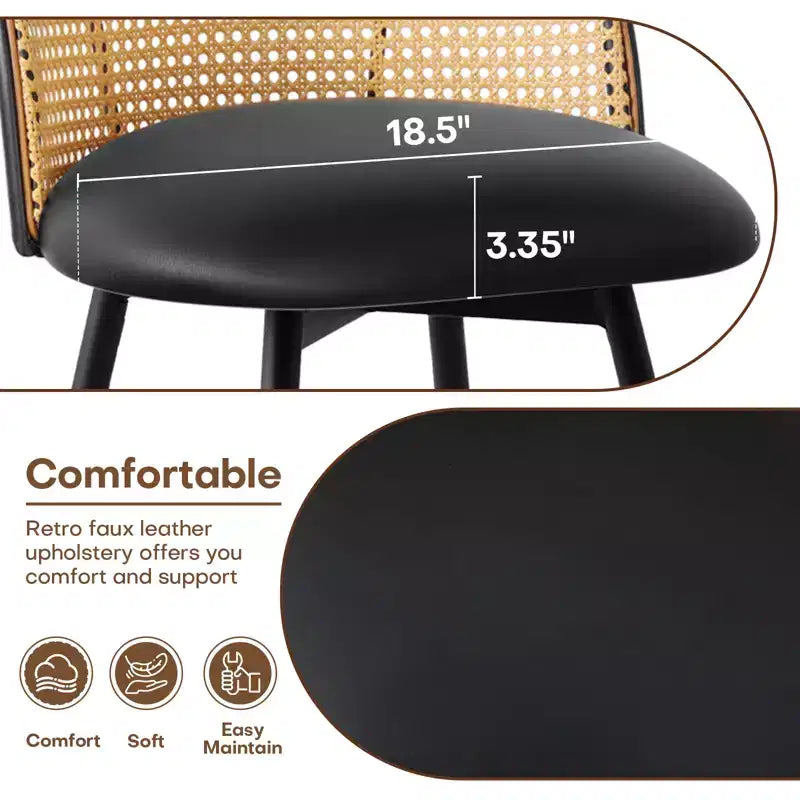 Tabourets de bar pivotants Bekrvio 26 Mid-Century Modern, lot de 2/3/4, chaises de bar rembourrées en similicuir avec dossier en rotin et pieds en métal pour comptoir de cuisine