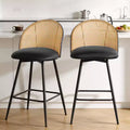 Bekrvio 26 Mid-Century Modern Swivel Bar Stools Set of 2/3/4, Faux Leather Upholstered Bar Chairs with Rattan Back & Metal Legs for Kitchen Counter