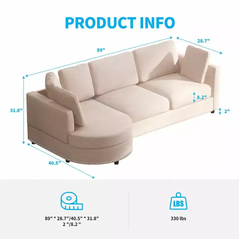 Canapé Mjkone Cloud, Petit Canapé Moderne de Salon Minimaliste, Canapé d'Angle en L avec Méridienne