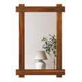 Costway 30 x 20/35 x 24/40 x 28.5 Inch Shatterproof Wall Mirror with Acacia Wood Frame & Vintage Rivet Design