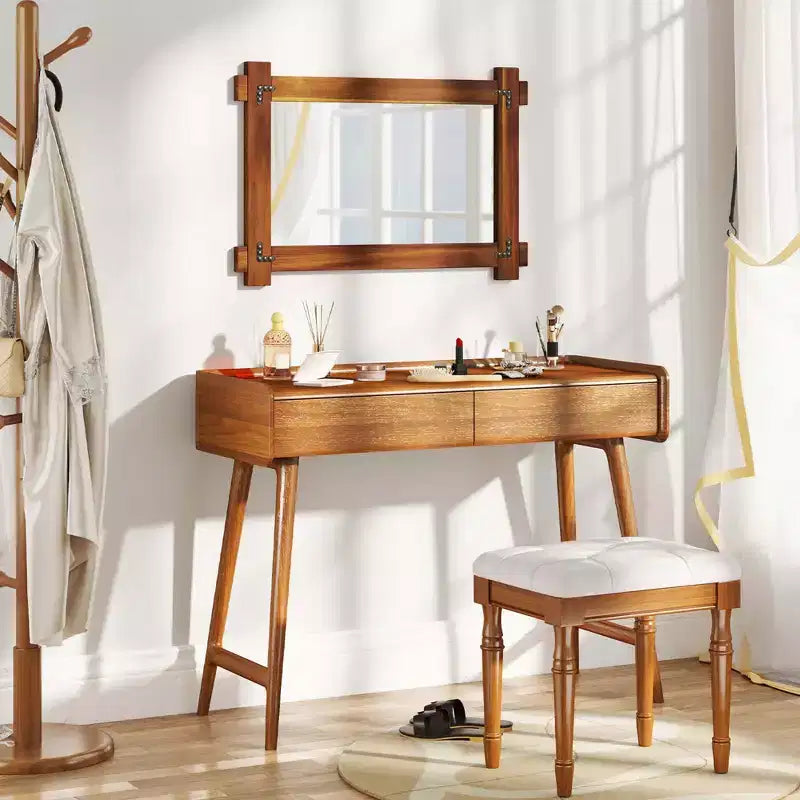 Miroir mural incassable Costway de 30 x 20/35 x 24/40 x 28,5 pouces avec cadre en bois d'acacia et design rivet vintage