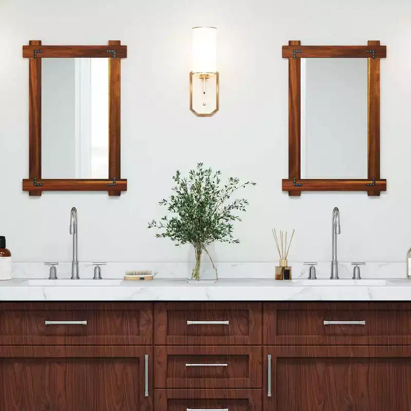 Miroir mural incassable Costway de 30 x 20/35 x 24/40 x 28,5 pouces avec cadre en bois d'acacia et design rivet vintage