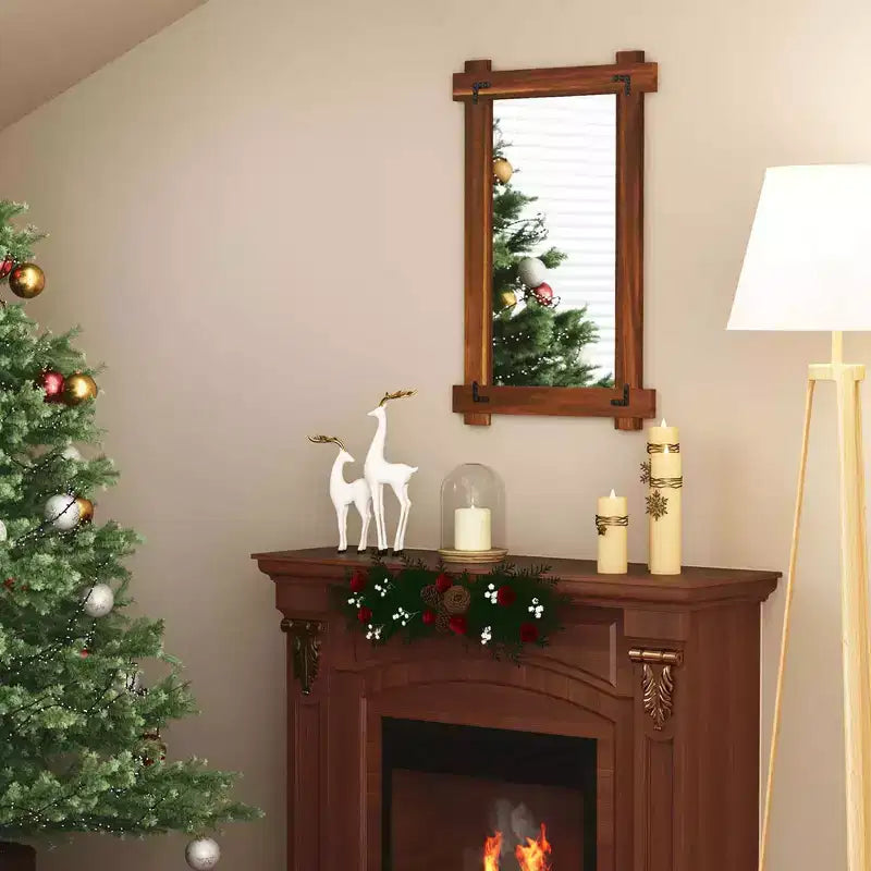 Miroir mural incassable Costway de 30 x 20/35 x 24/40 x 28,5 pouces avec cadre en bois d'acacia et design rivet vintage