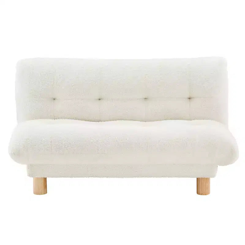 Canapé Enfant Rembourré en Fausse Fourrure de Mouton Buzz & Bloom avec Assise et Dossier Capitonnés, Pieds en Bois Guimauve