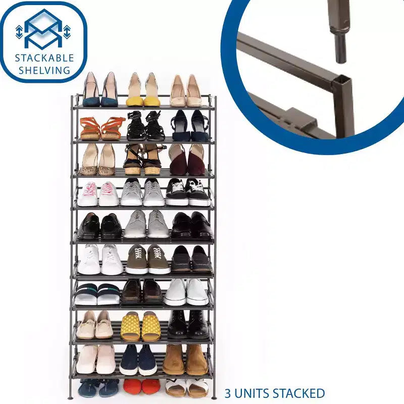 Seville Classics Étagère à chaussures empilable à 3 niveaux en résine, 9 paires