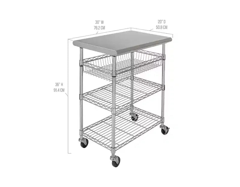Chariot de travail utilitaire certifié NSF avec plateau en acier inoxydable Seville Classics