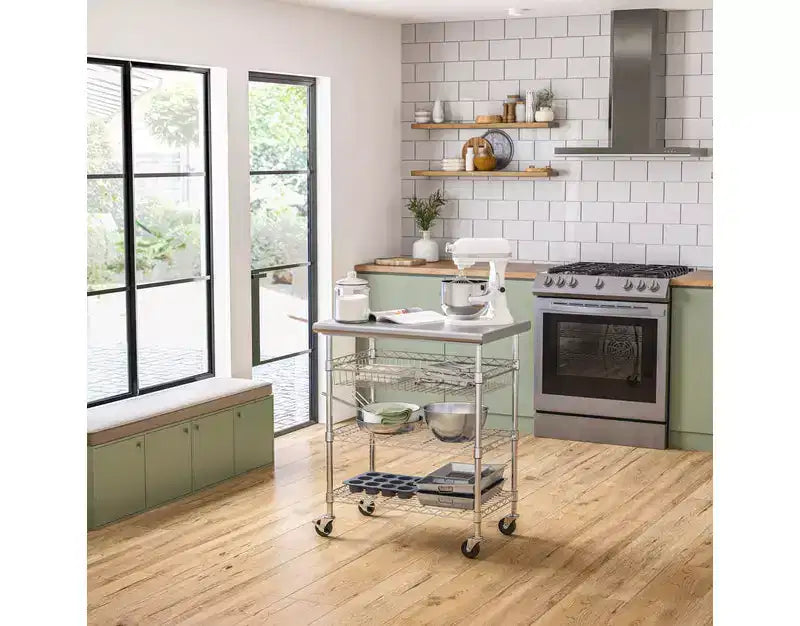 Chariot de travail utilitaire certifié NSF avec plateau en acier inoxydable Seville Classics