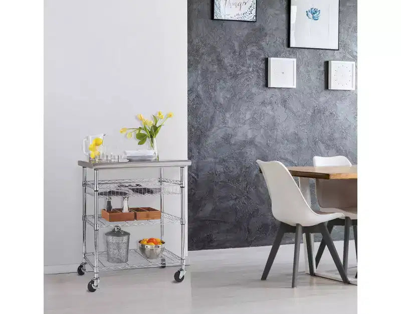 Chariot de travail utilitaire certifié NSF avec plateau en acier inoxydable Seville Classics