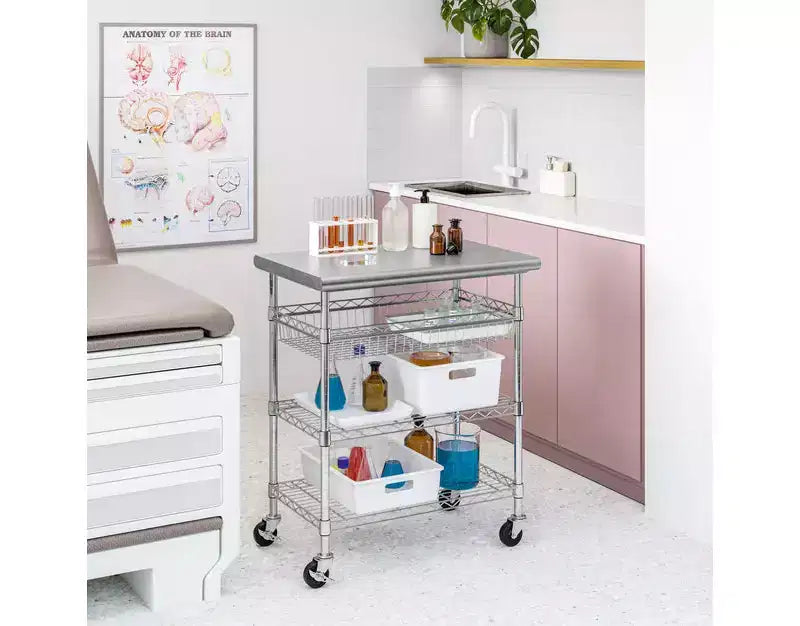 Chariot de travail utilitaire certifié NSF avec plateau en acier inoxydable Seville Classics