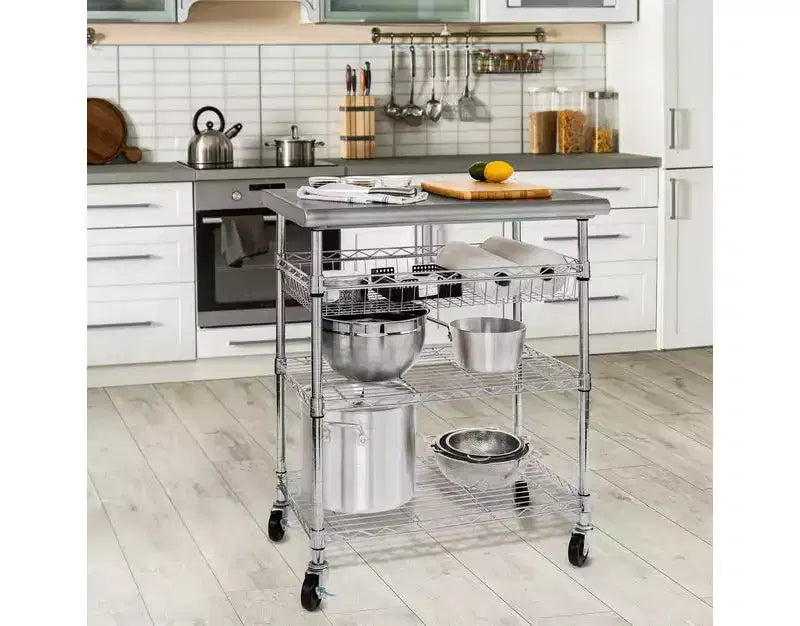 Chariot de travail utilitaire certifié NSF avec plateau en acier inoxydable Seville Classics