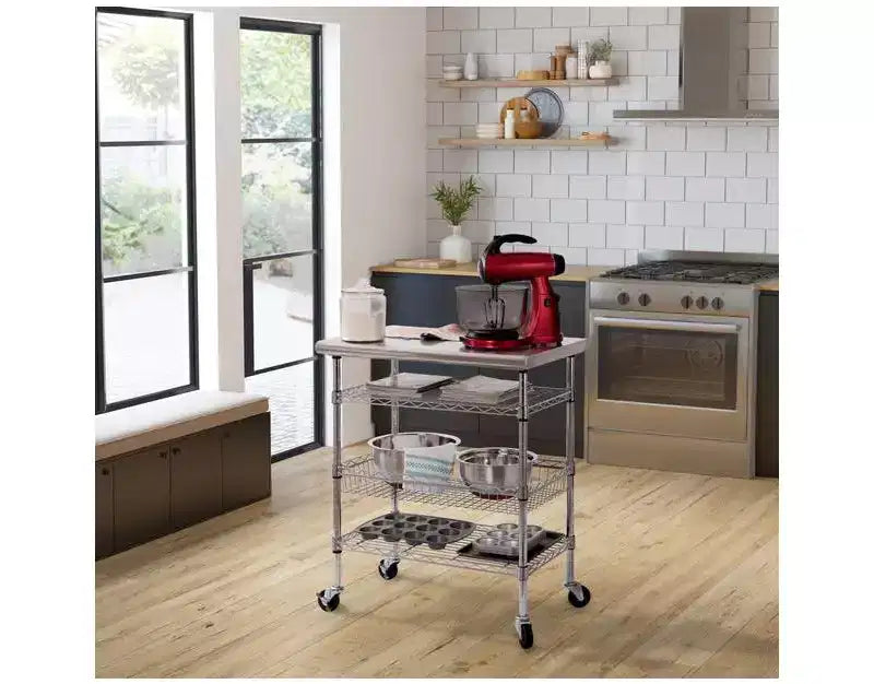 Chariot de travail utilitaire certifié NSF avec plateau en acier inoxydable Seville Classics