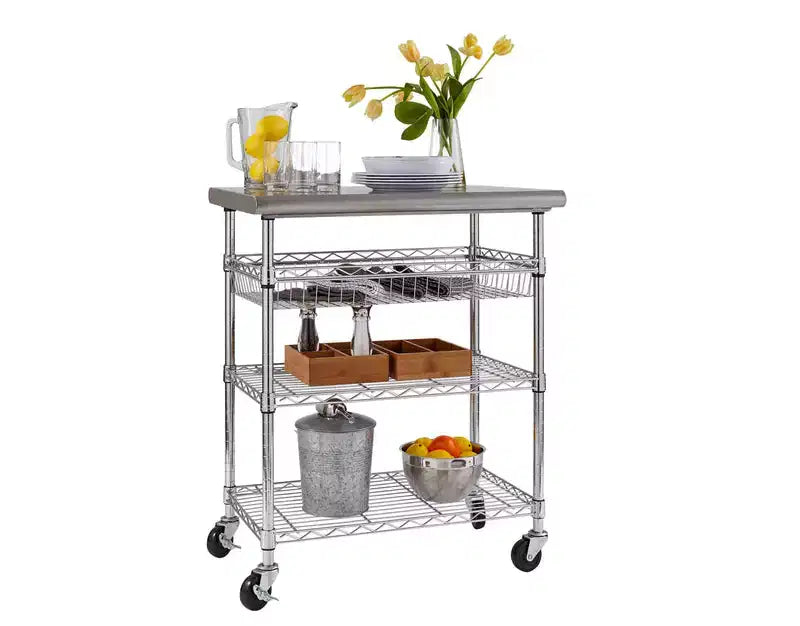 Chariot de travail utilitaire certifié NSF avec plateau en acier inoxydable Seville Classics