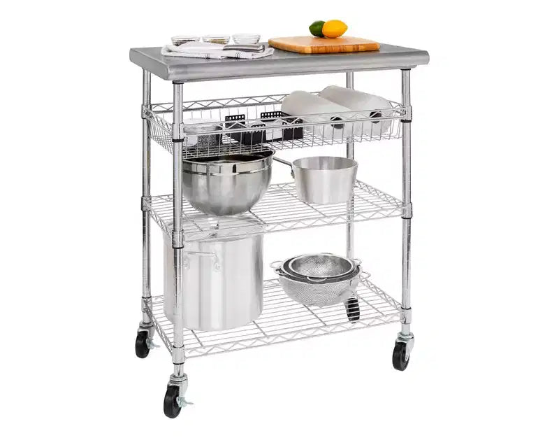 Chariot de travail utilitaire certifié NSF avec plateau en acier inoxydable Seville Classics