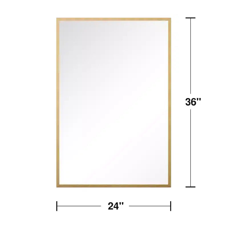Miroir suspendu rectangulaire en alliage d'aluminium à bord fin et angle droit, couleur or, 91x61x1.5cm (installation double face)